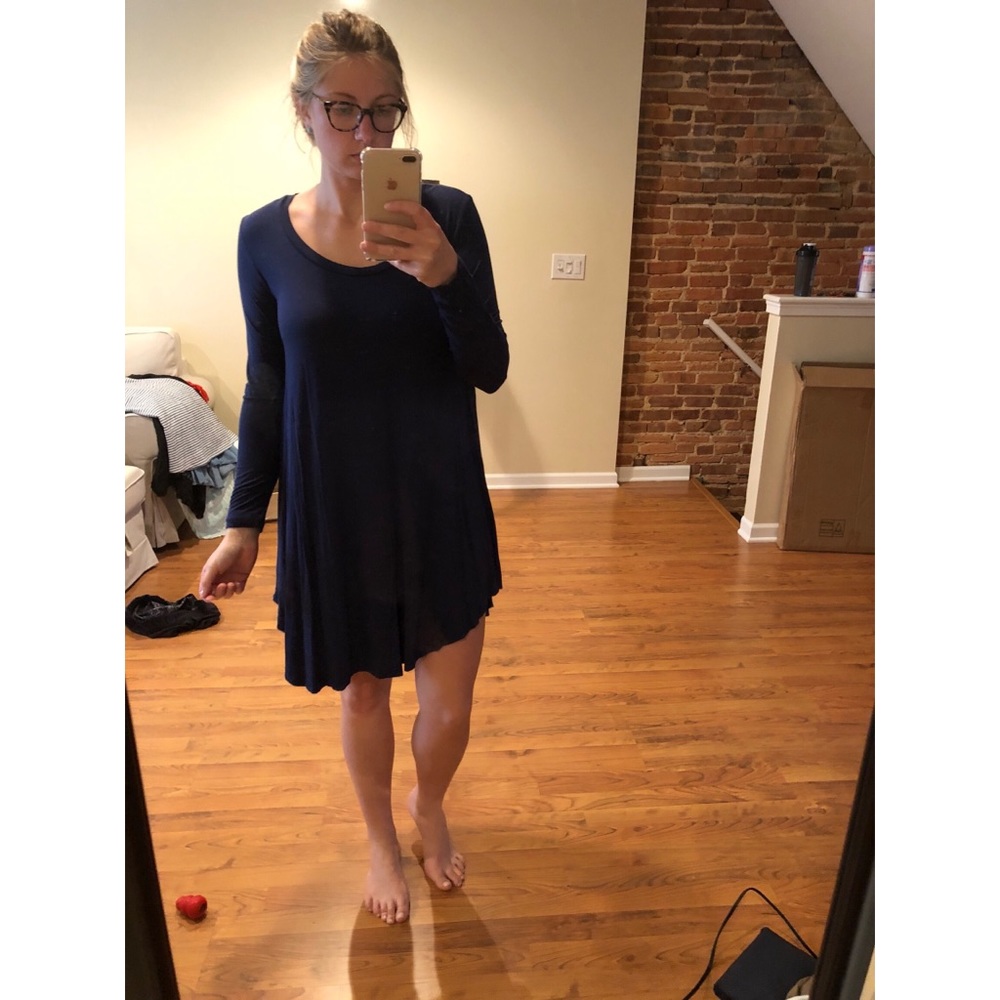 SALE - Navy PIKO Scoop Neck Dress